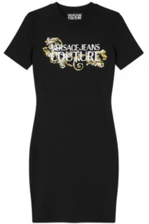 VERSACE Para mulher. 78HAOC06-CJ02C Vestido de camisa Barocco com cristais pretos (S), Casual, Algodão, Manga curta