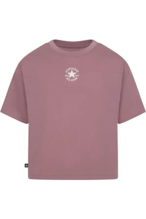 Converse Para menina. 4CD915 T-shirt quadrada com um emblema do Chuck cor-de- (S), Casual, Algodão, Manga curta, moda infantil