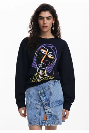 Desigual Para mulher. 25SWSK08 Sweat Face Sweatshirt preta (S), , Casual, Algodão