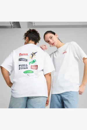 PUMA Para mulher. 62979002 T-shirt "Relaxed Road to unity" branca (S), , Casual, Algodão, Manga curta, Sustentável