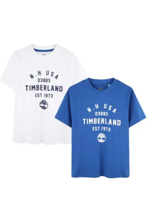 Timberland Unisex para criança. T60426 Conjunto de 2 T-shirts de manga curta brancas, azuis (4Años= 102cm), Branco, , Casual, moda infan
