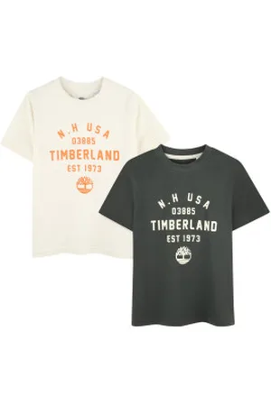 Timberland Unisex para criança. T60426 Conjunto de 2 T-shirts de manga curta branco, verde escuro (4Años= 102cm), Casual, moda infantil