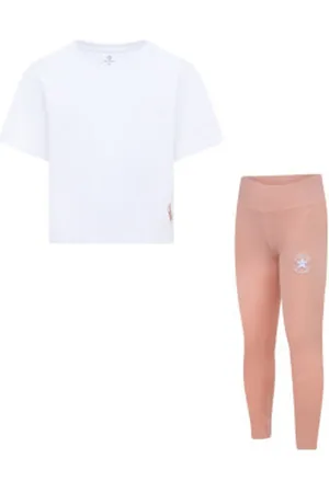 Converse Unisex para criança. 4CH010 Conjunto boxy (L), Branco, Casual, Esportivo, Algodão, Multisport, Manga curta, moda infantil