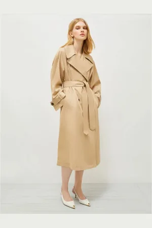 MARELLA Para mulher. 2513021051200 Gabardina comprida em Grolla (40), Bege, Casual, Algodão