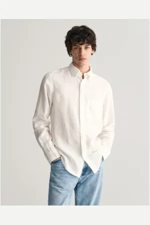 GANT Para homem. 3240102 Camisa de linho branca de corte regular (M), Branco, Casual, Manga comprida