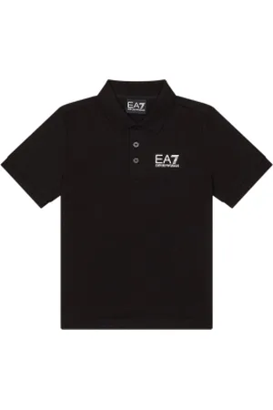 EA7 Para menino. 7B000022_AF10378 Pólo de manga curta em camisola de algodão preta fresca (6Años= 118cm), , Casual, moda infantil