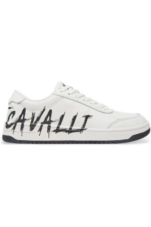 Roberto Cavalli Para homem. 78QA3SM5_ZP397 Sapatilhas de couro com logótipo branco (40), Plano, Cordão, Casual