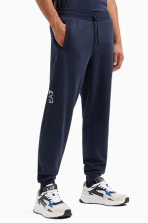 EA7 Para homem. 6DPP58_PJVTZ Calças de fato de treino com logótipo em mistura de algodão azul-marinho (S), Casual, Esportivo, Multisport