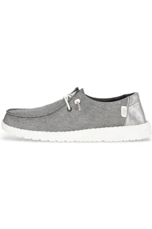Hey dude Para mulher. HD41082 Mocassins Wendy Prata metalizada (36), Tecido, Plano, Cordão, Casual