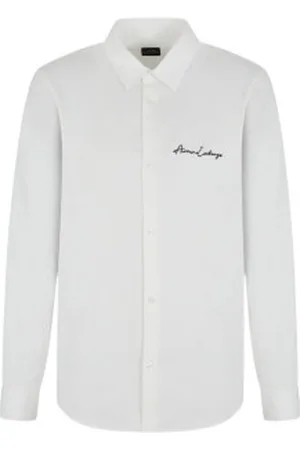 Armani Exchange Para homem. XM001224AF10192U0009 Camisa casual de cor lisa com lapela de manga comprida em micro elástico de algodão