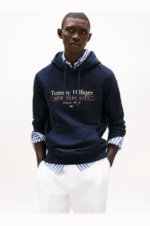 Tommy Hilfiger Para homem. MW0MW38672 Camisola com capuz e logótipo azul-marinho (L), Casual, Algodão
