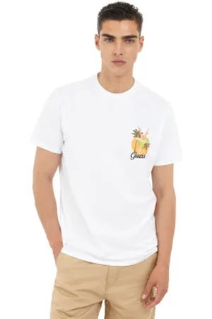 Guess Para homem. M5GI58KBW41 T-shirt branca Pacific Beach Club (S), , Casual, Algodão, Manga curta