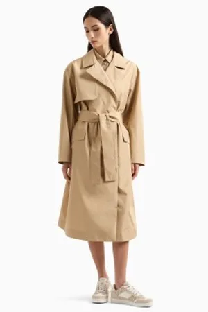 Armani Exchange Para mulher. XW001176AF12806U6218 Gabardine comprida com peito duplo e cinto castanho (M), , Casual, Poliéster