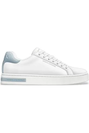 Armani Exchange Para mulher. XW000295AF11912M0100 Sapatilhas de couro com logótipo branco (36), Plano, Cordão, Casual