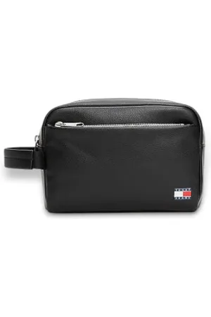 Tommy Hilfiger Para homem. AM0AM12963 Saco de toilette em pele Heritage com distintivo preto (OSFA), Casual