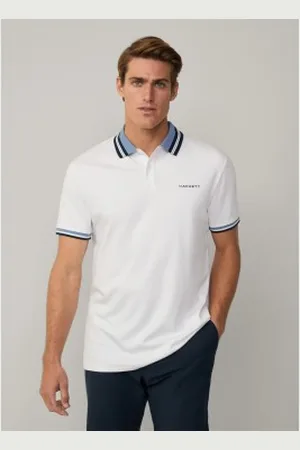 Hackett Para homem. HM563403 Polo Hs Resort Gola branca (L), Branco, Casual, Algodão, Manga curta