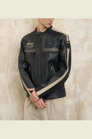 Blauer Para homem. 25SBLUL02403 Casaco de ciclista bicolor garner preto (S), Casual, Pele
