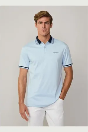 Hackett Para homem. HM563403 Polo Hs Resort Collar azul (L), Casual, Algodão, Manga curta