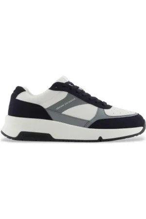 Armani Exchange Para homem. XUX225XV862U388 Logótipo das sapatilhas branco, azul-marinho (44), Plano, Cordão, Casual