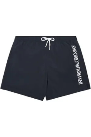 Emporio Armani Para homem. EM000583_AF12330 Calções de fato de banho com logótipo vertical bordado em azul-marinho (L), Algodão, Beachwear
