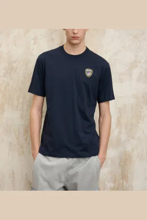 Blauer Para homem. 25SBLUH02194 T-shirt com logótipo Gommatofaxon marine (S), Casual, Algodão, Manga curta
