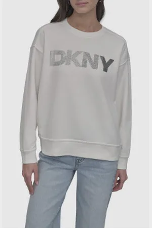 DKNY Para mulher. DJ5T1424 Camisola básica branca (S), , Casual, Algodão, Manga comprida