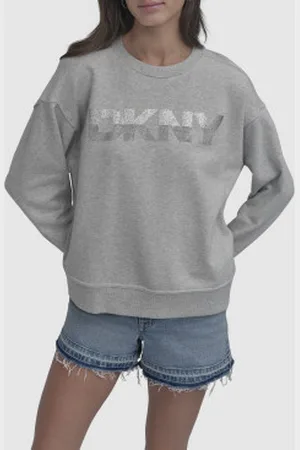 DKNY Para mulher. DJ5T1430 Camisola de malha fina cinzenta (S), Casual, , Algodão, Manga comprida
