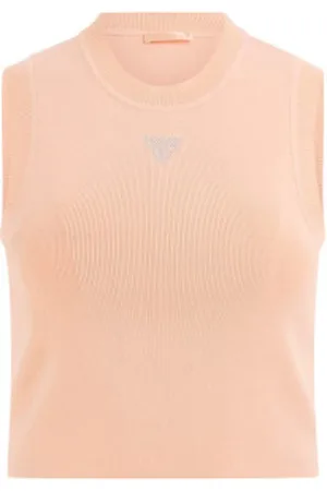Guess Para mulher. W4GZ34Z3F40 Top sem mangas com logótipo triangular (XS), Casual, Poliamida, Sem mangas / correias