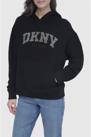 DKNY Para mulher. DJ5T1428 Camisola Peal preta (M), , Casual, Algodão, Manga comprida