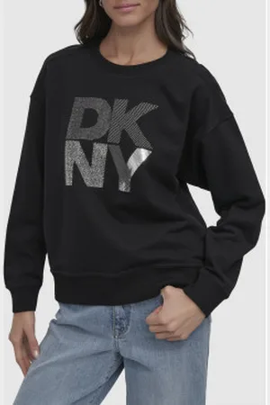 DKNY Para mulher. DJ5T1434 Camisola Lisa preta (S), , Casual, Algodão, Manga comprida