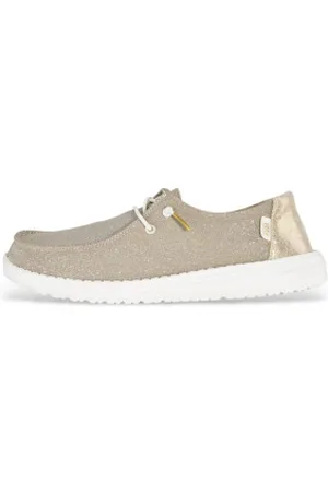 Hey dude Para mulher. HD41082 Sapatos de barco Wendy Metallic Sparkle bege (36), Tecido, Plano, Cordão, Casual
