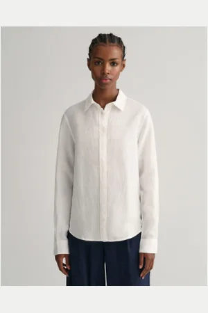 GANT Para mulher. 4300277 Camisa de linho em chambray de corte regular (36), Casual, Manga comprida