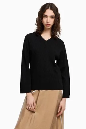 Armani Exchange Para mulher. XW000578AF12875FC043 Camisola com decote em V preta (L), , Casual, Viscoso