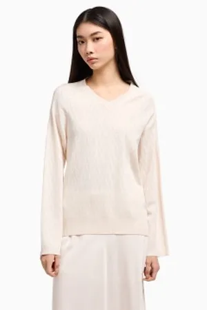 Armani Exchange Para mulher. XW000578AF12875F0024 Camisola com decote em V branca (L), , Casual, Viscoso