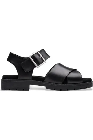 Clarks Para mulher. 26181349 Sandálias Orinoco Cross em pele preta (36), Couro, , 1 a 3cm, Fivela, Casual