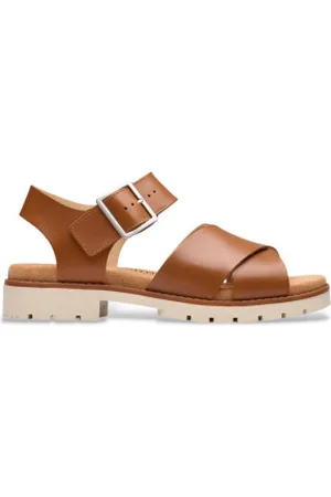 Clarks Para mulher. 26181352 Sandálias Orinoco Cross em pele (36), Couro, Marrom, 1 a 3cm, Fivela, Casual