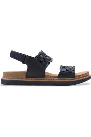 Clarks Para mulher. 26181408 Sandálias de couro Arwell Glide pretas (36), Preto, 3 a 5cm, Velcro, Casual