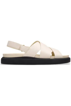 Clarks Para mulher. 26181257 Sandálias Aristella Sun em pele branca e creme (36), Couro, Branco, 1 a 3cm, Velcro, Casual