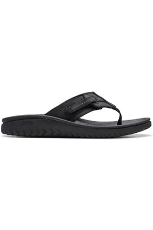 Clarks Para homem. 26176988 Sandálias de couro Wesley Sun preto (39.5), Plano, Nenhum, Casual