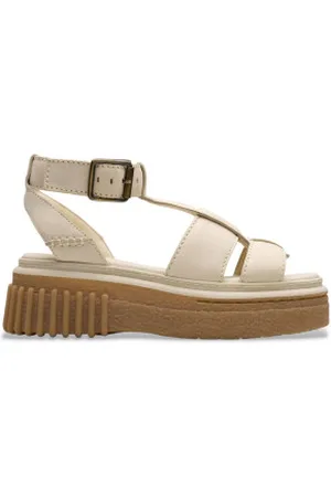 Clarks Para mulher. 26181204 Sandálias Evamar Sun em pele branca creme (36), Couro, Branco, 3 a 5cm, Fivela, Casual