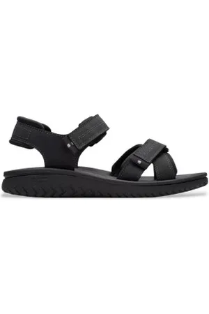 Clarks Para homem. 26182010 Wesley Shore Leather Sandals preto (42), Couro, Plano, Velcro, Casual