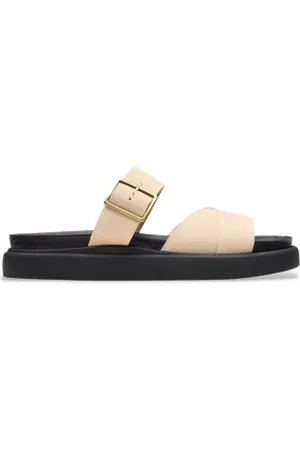 Clarks Para mulher. 26181285 Aristella Mule sandálias de couro branco ecru (36), 1 a 3cm, Fivela, Casual