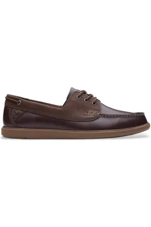 Clarks Para homem. 26181271 Sapatos de couro castanho Bratton Boat (40), Marrom, Plano, Cordão, Casual