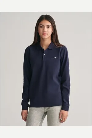 GANT Unisex para criança. 905707 Pólo em piqué azul-marinho Shield (9/10años= 134/140cm), Casual, Algodão, Manga comprida, moda infantil