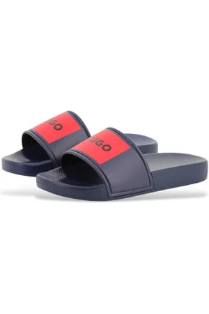 HUGO BOSS Unisex para criança. G00297 Chinelos com logótipo azul-marinho (27), Plano, Nenhum, Beachwear, moda infantil