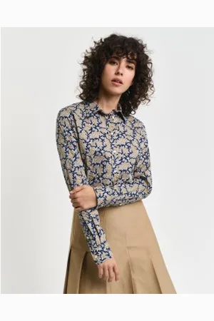 GANT Para mulher. 4300403 Camisa de gaze de algodão Paisley de corte regular (36), Casual, Manga comprida