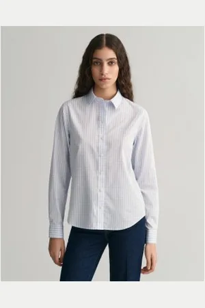 GANT Para mulher. 4300215 Camisa de popelina xadrez Vichy de corte regular (34), Casual, Algodão, Manga comprida