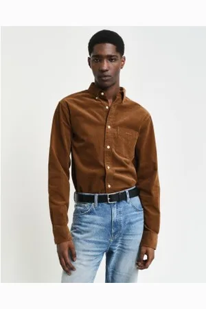 GANT Para homem. 3230228 Camisa de bombazina de corte regular (3XL), Marrom, Casual, Algodão, Manga comprida