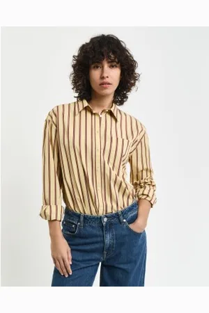 GANT Para mulher. 4300239 Camisa de popelina às riscas amarelas de corte descontraído (40), Casual, , Algodão, Manga comprida