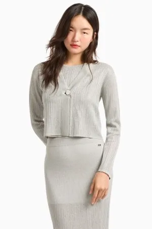 Armani Exchange Para mulher. XW000110AF11957M8047 Casaco de malha com decote em V cinzento (L), Casual, Cinza, Viscoso